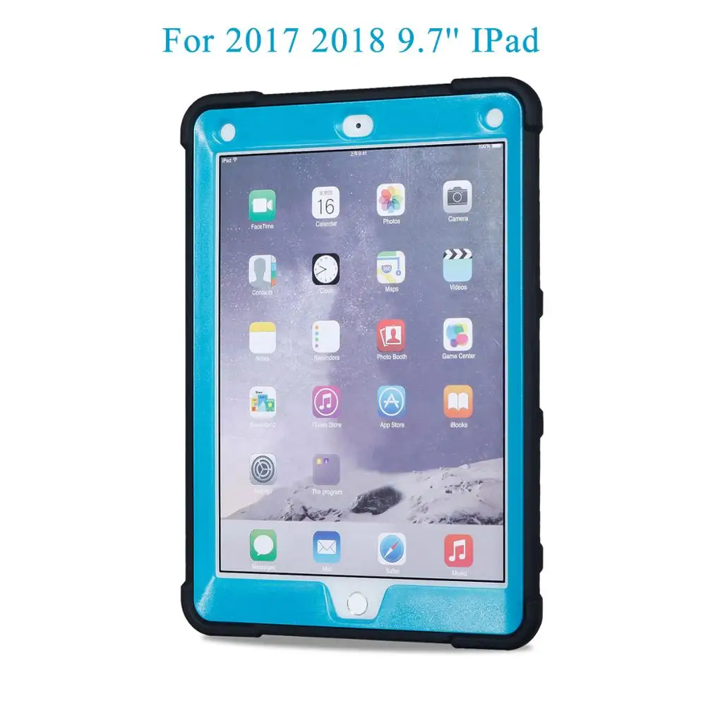 Black-Blue Бронированный Чехол для iPad 9,7 5-го 6-го поколения безопасный сверхпрочный силиконовый Жесткий Чехол для iPad 9,7 чехол для планшета - Цвет: Black-Blue
