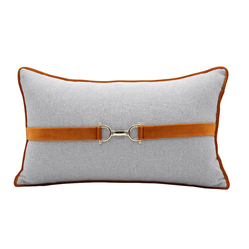 

Medicci Home Top Grade Cushion Cover H Orange Gray Color Horsebit Buckle Decoration Luxury Lumbar Pillowcase 30X50 Free Shipping
