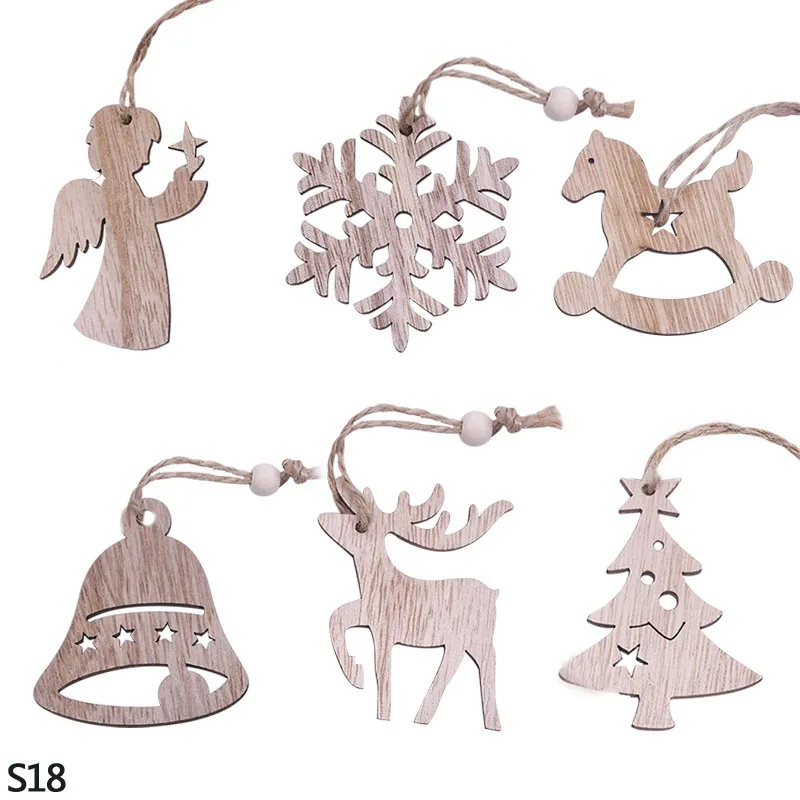 3/6pcs Christmas Wooden Pendant Wooden Hollow Snowflake Christmas Tree Hanging Decor For New Year Xmas Party Ornaments Kids Gift - Цвет: 6pcs S18