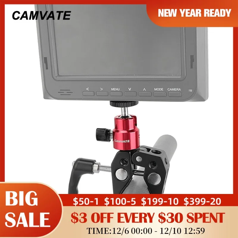 

CAMVATE Universal Super Crab Clamp With 360° Swivel Ball Head Support & 1/4"-20 Threads For Monitor/Flash/Video Light Mounting