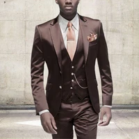newest brown classic men suit 3 pieces lapel groom wedding suits set men business blazer jacket pants vest