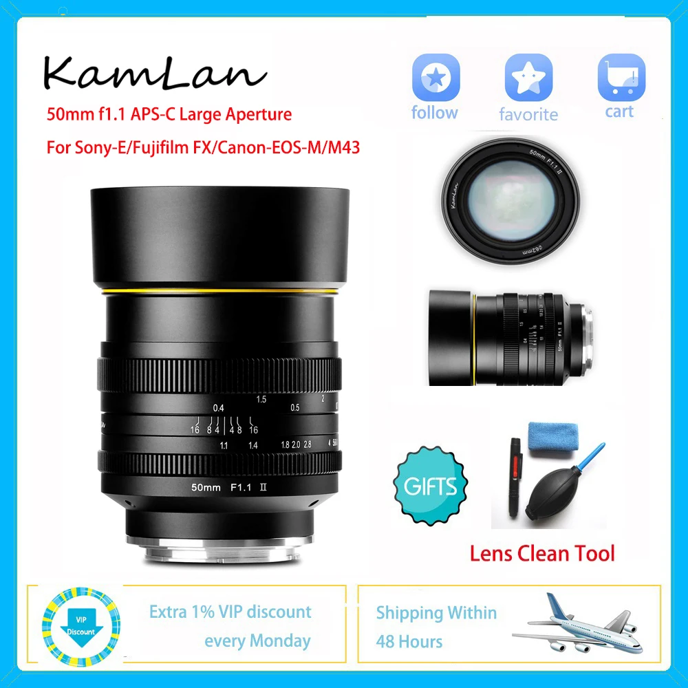 Объектив Kamlan 50 мм F1.1 APS C Macro SLR для камеры HD Большая диафрагма Canon EOS M Sony E Fujifilm M43