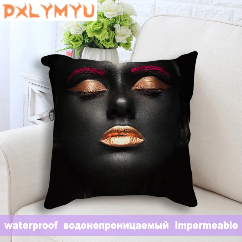 

Black Woman Print Waterproof Cushion Cover Linen Cotton Throw Pillow Case for Sofa/Home Decorative Pillowcase 45x45