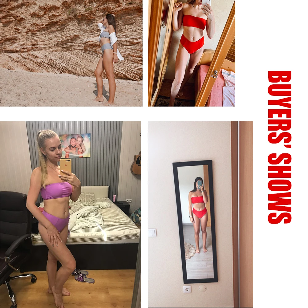 

Bandeau Top Swimsuit Push Up Bikini Set 2021 Sexy High Waisted Solid Bathing Suit Summer Swimwear Women Beachwear Color Biquini