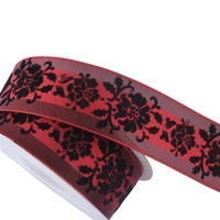bipaziji 25 yards 4 0cm wine red printed ribbon transparent organza very suitable for making bows wreaths diy process 378