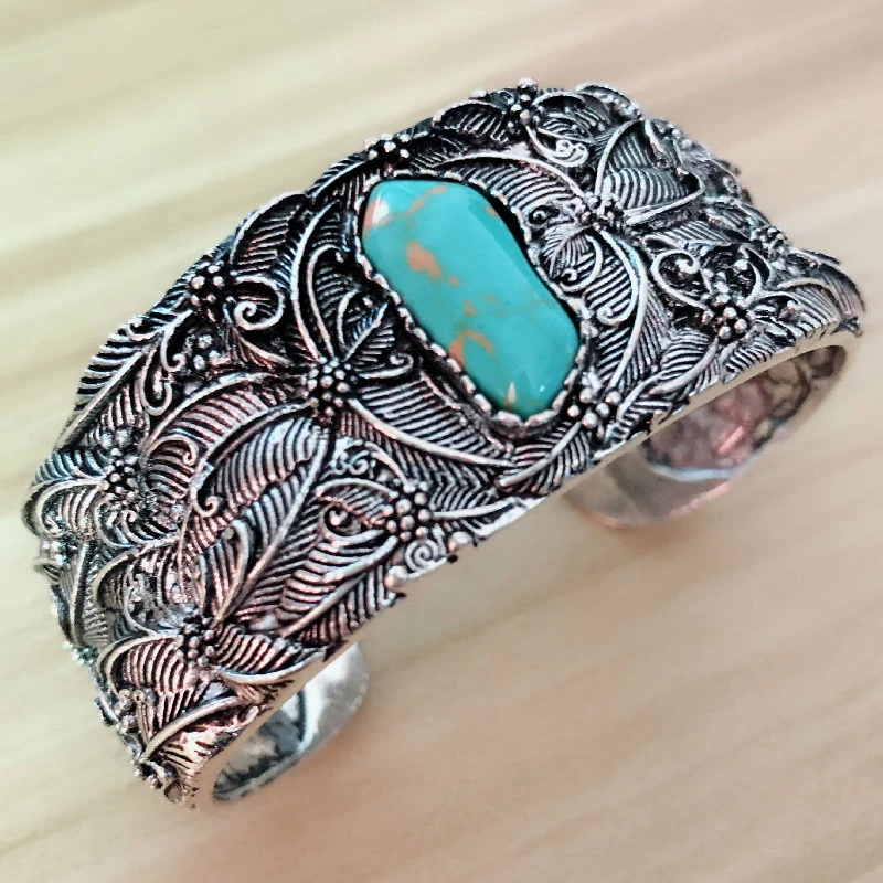 

Vintage Carved Ethnic Cuff Leaf Bracelet Punk Bohemian Opening Bangles Leaves Bracelets Bangle for Women Wedding Jewelry Z5J684