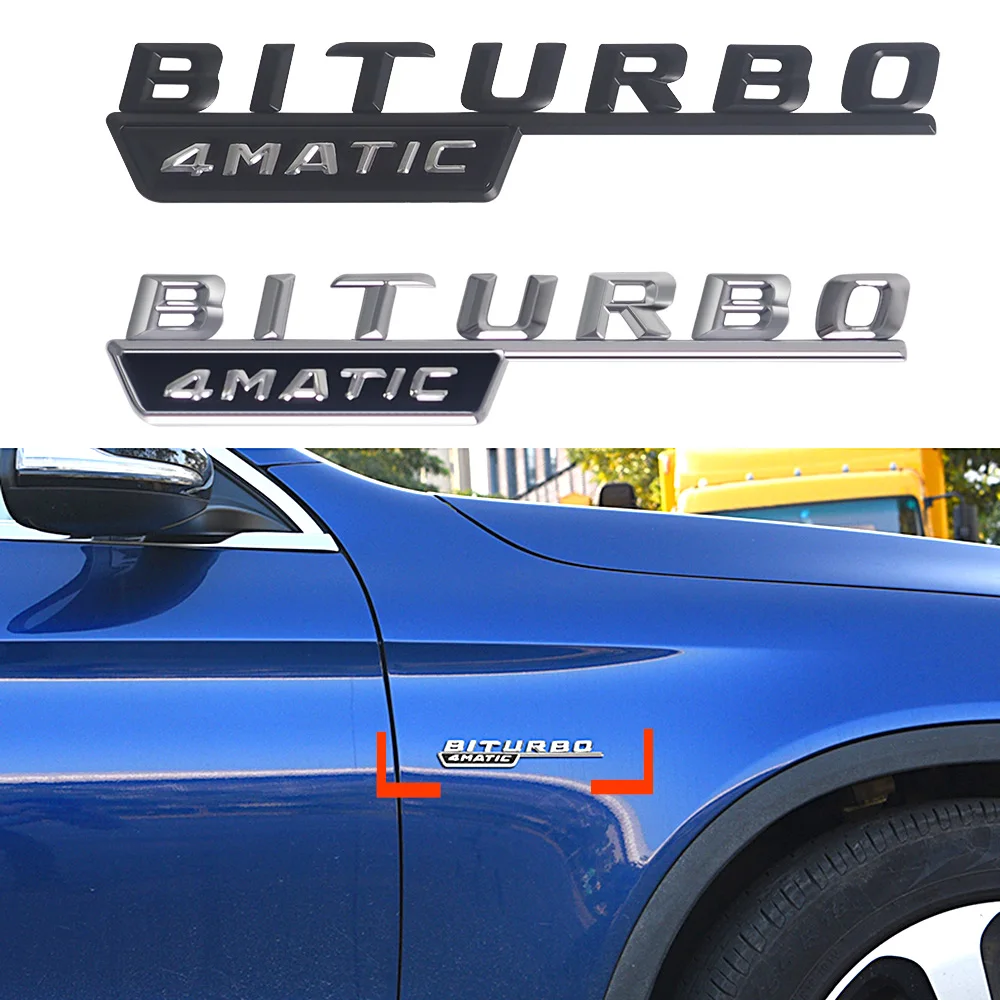 

2pcs Car Fender BITURBO 4MATIC Sticker For Mercedes Benz AMG CLA CLK GLA GLC GLE GT GLS GL CLS SLC SLK SLS W204 Car Styling