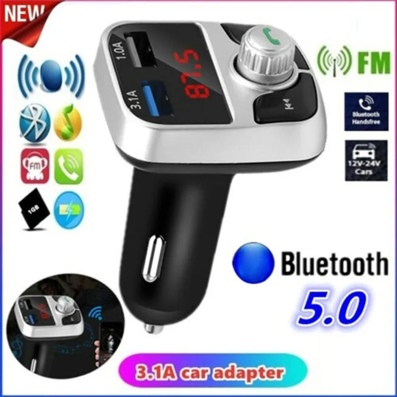 

Автомобильный FM-передатчик Bluetooth 5,0, MP3 модулятор, плеер, Беспроводная Громкая связь, аудиоприемник, два USB, быстрая зарядка, 3.1A