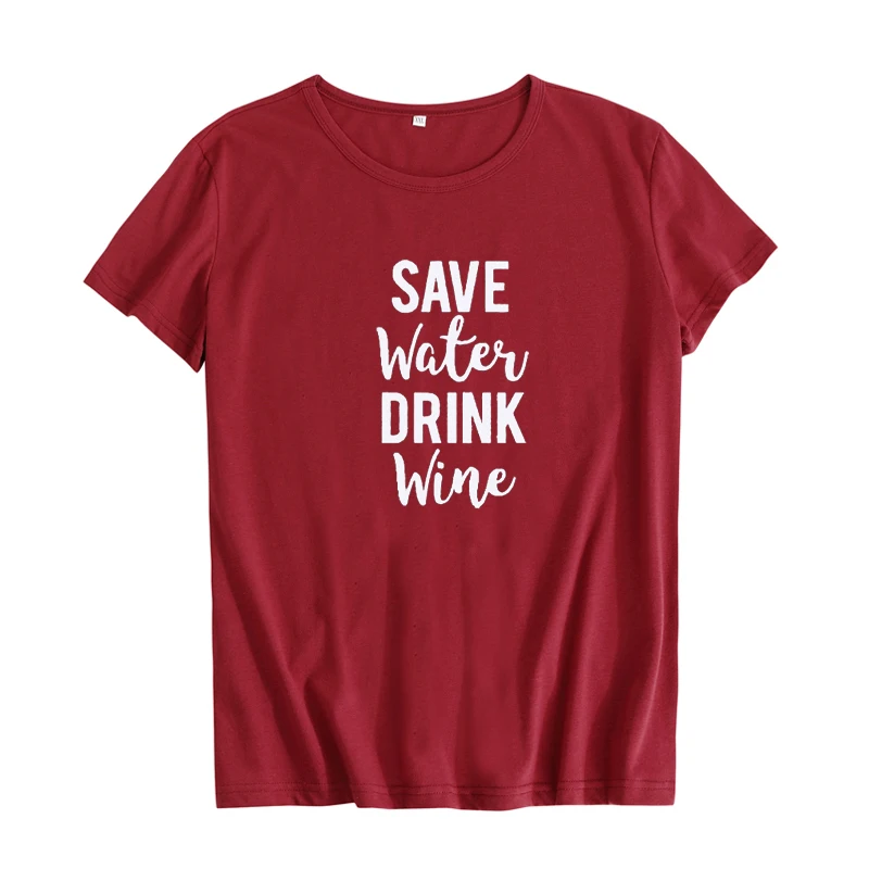 Женская футболка с надписью Save Water Drink Wine хлопковая Lovers топы для женщин лето 2019 |