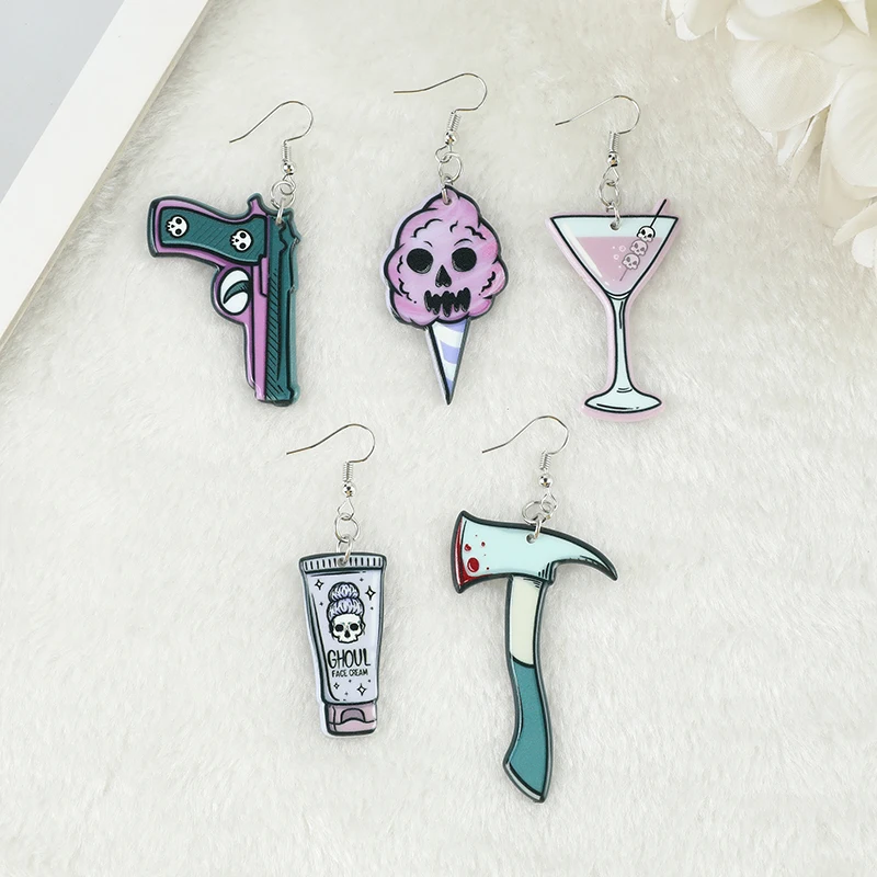 

1 пара Хэллоуин висячие серьги Коктейльные черепа топор кровь хлопок леденцы Гуль крем ювелирные изделия Flatback Акриловые праздничные подарки