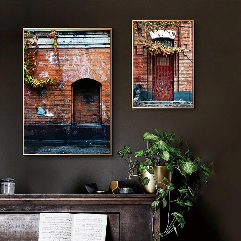 Картины со старой архитектурой и кирпичной дверью картины Декор гранж здание