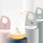 Детские нагрудники с мультяшными животными, водонепроницаемые Мягкие силиконовые нагрудники с принтом для кормления мальчиков и девочек, регулируемый детский нагрудник, фартук