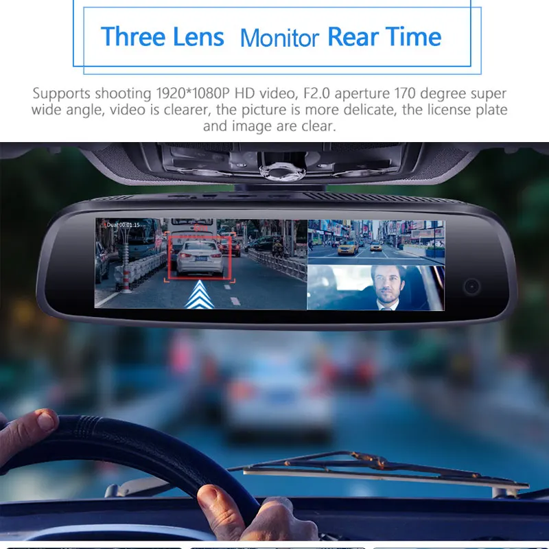 Зеркало видеорегистратор с тремя камерами 2 Гб + 32 ГБ 4G Android HD 1080P|Видеозеркало для