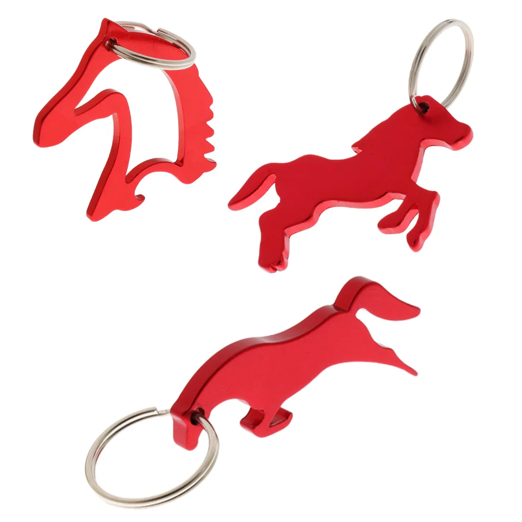 

3 style Aluminum Horse Pattern Can Bottle Opener Keyring Keychain Bag Pendent - Red