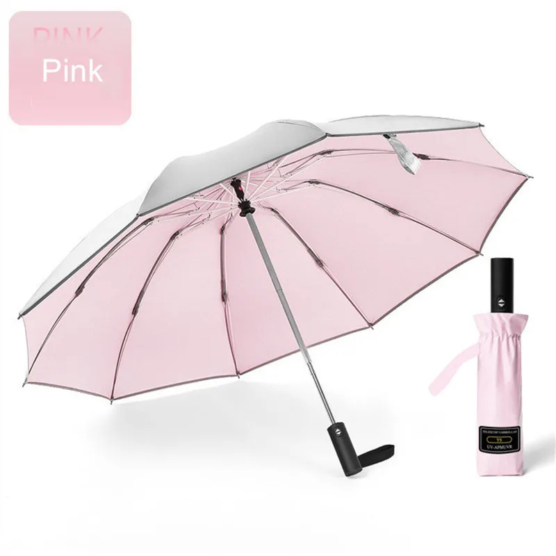 Pink DMBRELLA титановое серебряное покрытие автоматический зонт для мужчин и женщин Защита от УФ 10 ребер Ветрозащитный Складной Компактный зонты для путешествий - Цвет: Pink