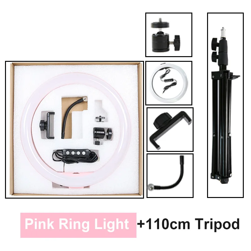 Pink (110cm tripod) 1" Диммируемый фотографический светильник ing светодиодный кольцевой светильник 26 см кольцевая лампа с подставкой Штатив для Youtube Макияж Видео Live Studio - Цвет: Pink (110cm tripod)