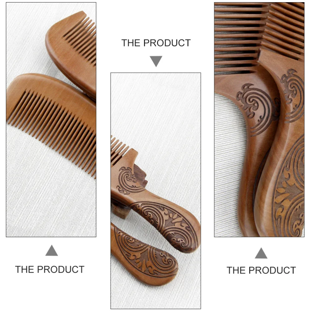 

1pc 21cm Handle Duble-sided Carved Mahogany Comb Peach Wood Comb for