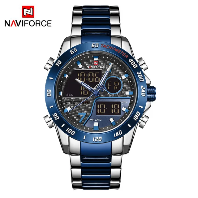 NAVIFORCE брендовые Роскошные мужские часы, военные цифровые спортивные наручные часы, мужские модные водонепроницаемые часы со стальным ремешком - Цвет: blue