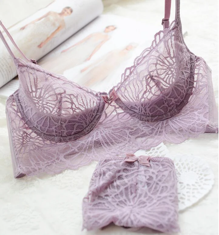 Aestheticism Ultra Sexy Womens Ultra-thin Temptation Underwire Lace Bra and Panties Solid Bra Set 32 34 36 38 40 42 A B C D