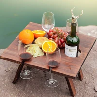portable wooden picnic table carry handle outdoor folding wine table removable wine glass holder folding table fruit snack tray