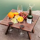 Портативный деревянный столик для пикника, ручка для переноски, складной винный столик, съемный держатель для бокалов, складной столик, поднос для фруктов и закусок