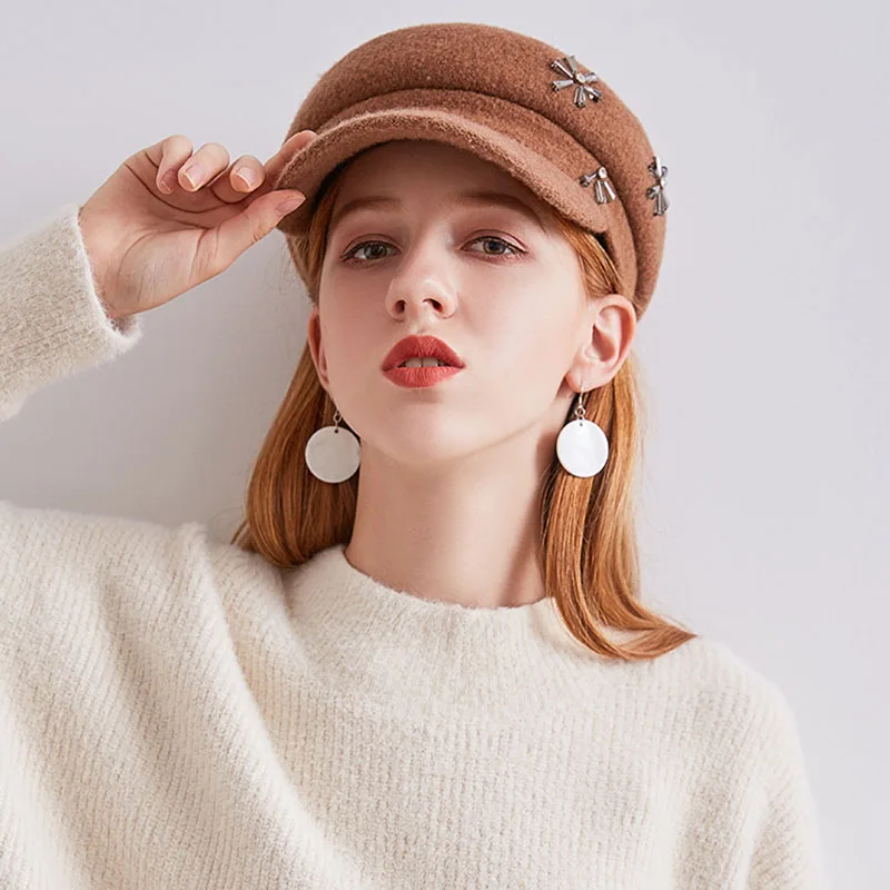 Хепберн бренд 2019 шерсть зимние шапки для женщин восьмиугольная кепка газетчика