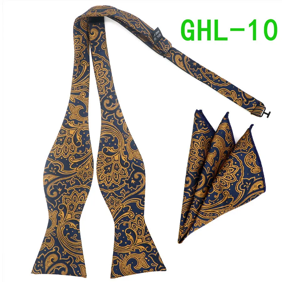 GHL 10 GHL1-20 шелковый галстук-бабочка, деловой галстук-бабочка, Мужской винтажный галстук-бабочка в полоску с узором пейсли, в горошек, Свадебный галстук-бабочка, карманный квадратный платок, набор - Цвет: GHL 10