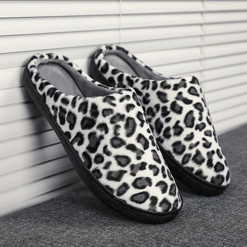 

Men winter home slippers leopard print women shoe non-slip soft winter warm house slippers fashion casual men cotton slippers