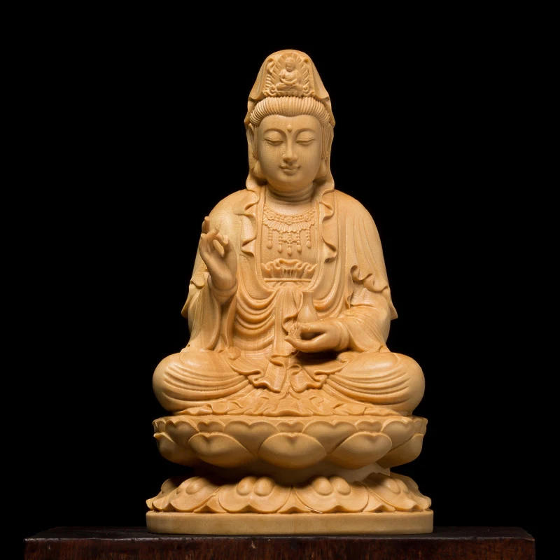 

Chinese Style Guan Yin Pray Buddha Wood Figurines Craft Sculpture Home Decoration Buddha Carving Buddhism Statue