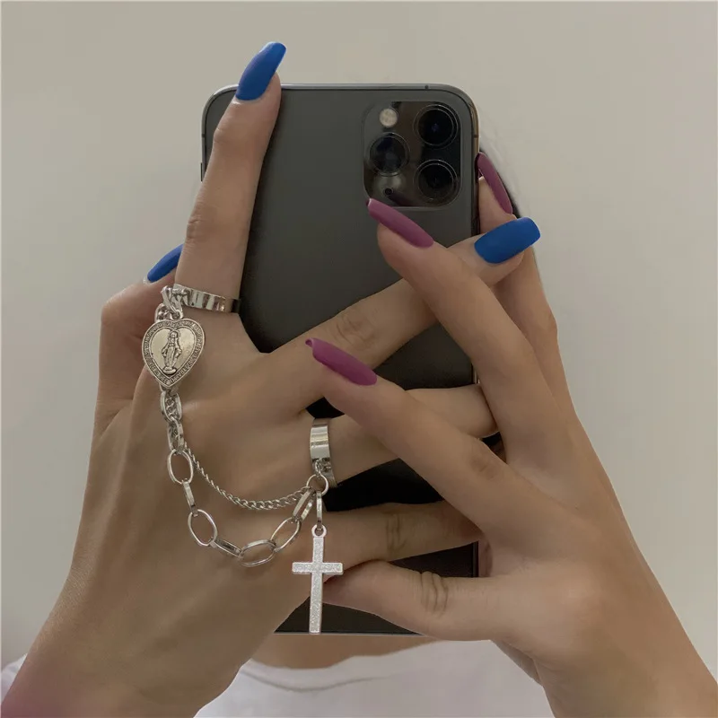 

2021 New Punk Cool Hip Pop Ringen Multi-layer Ketting Vier Open Finger Rings For Women Girl Jewlery