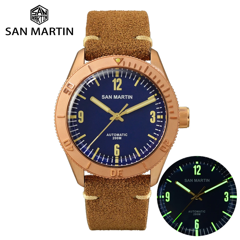 

San Martin Cusn8 Bronze Watches 200m Sapphire Luminous Automatic Watch Relojes Water Resistant Men's Mechanical Watch