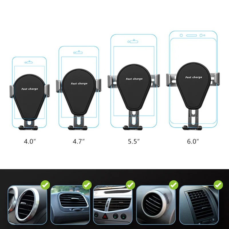 Car Gravity Cell Phone Mount Wireless Charger Air Vent Clip Smartphone Bracket Support Fast Charge TU-shop | Мобильные телефоны и