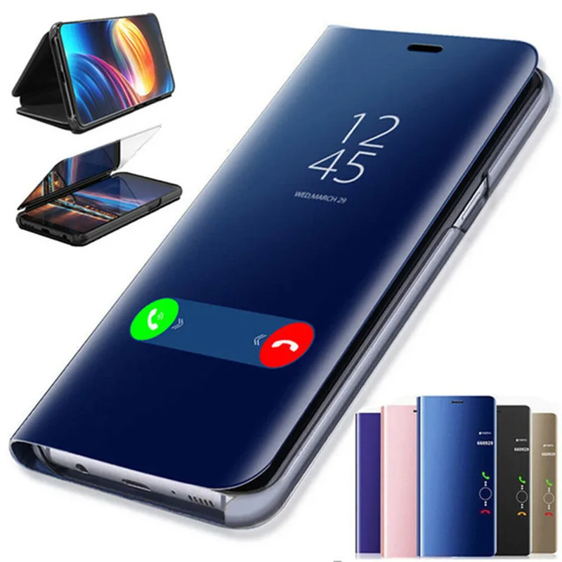 Модный умный флип чехол из зеркальной кожи для Xiaomi Redmi Note 5 6 7 8 Pro 6A 7A Pocophone F1 Mi8 Mi A2 Lite