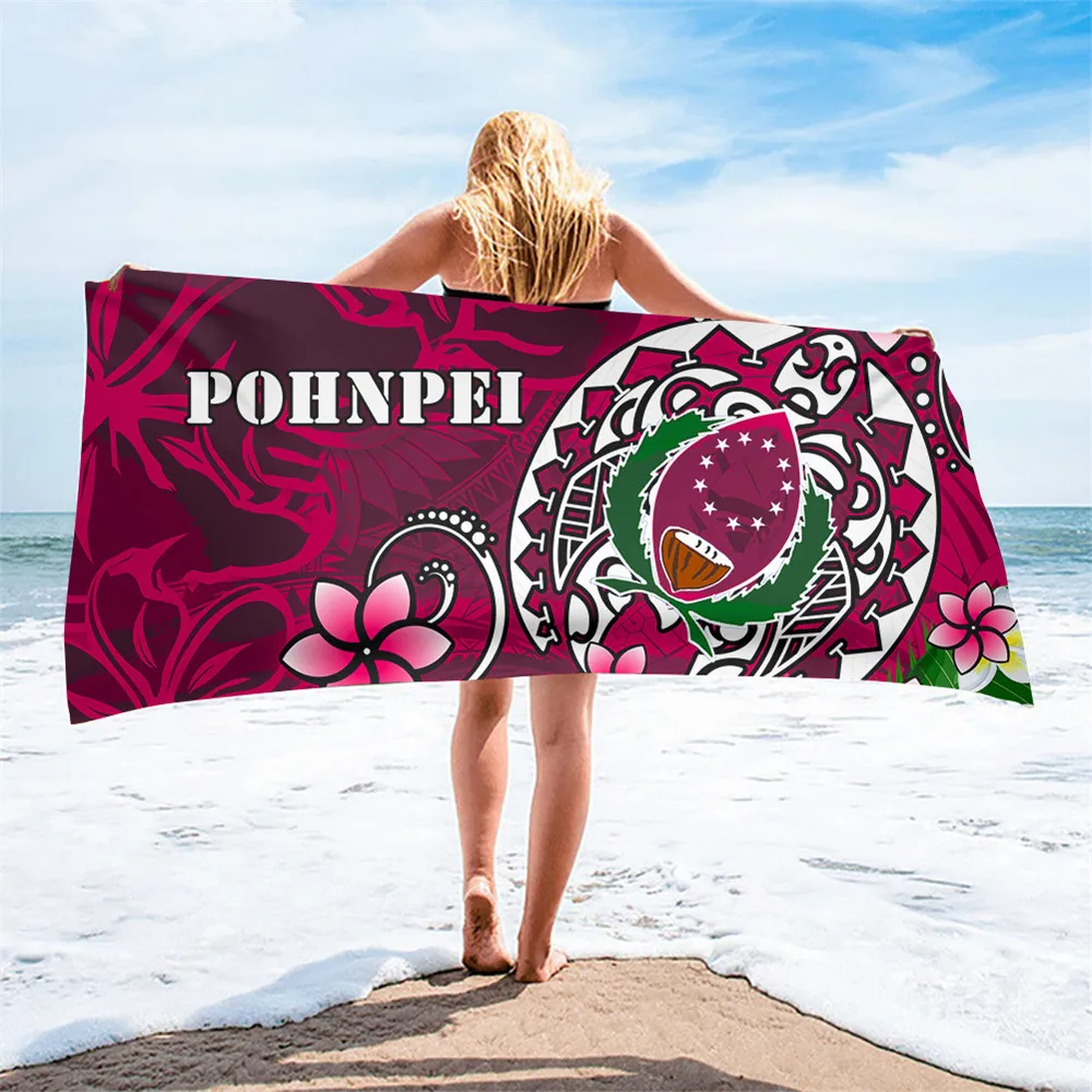 

Beach Towel Women Men Pohnpei Tribal Polynesian Turtle Plumeria Flower Print Breathable Absorbing Quick Dry Bath Swim Towels