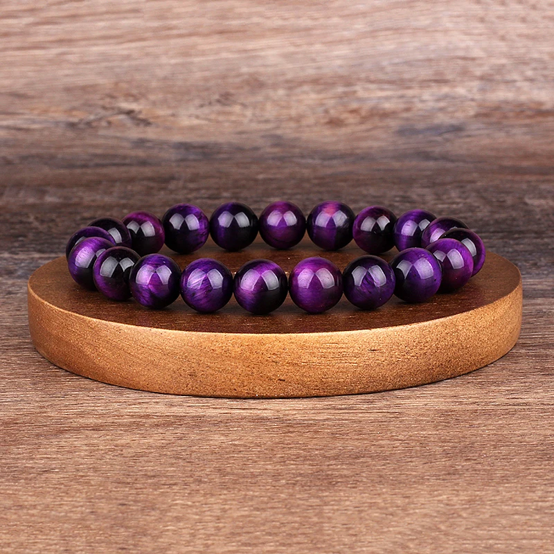 Мужской браслет из натуральных фиолетовых тигровых глаз мужской Wo Men 6/8/10/12 мм