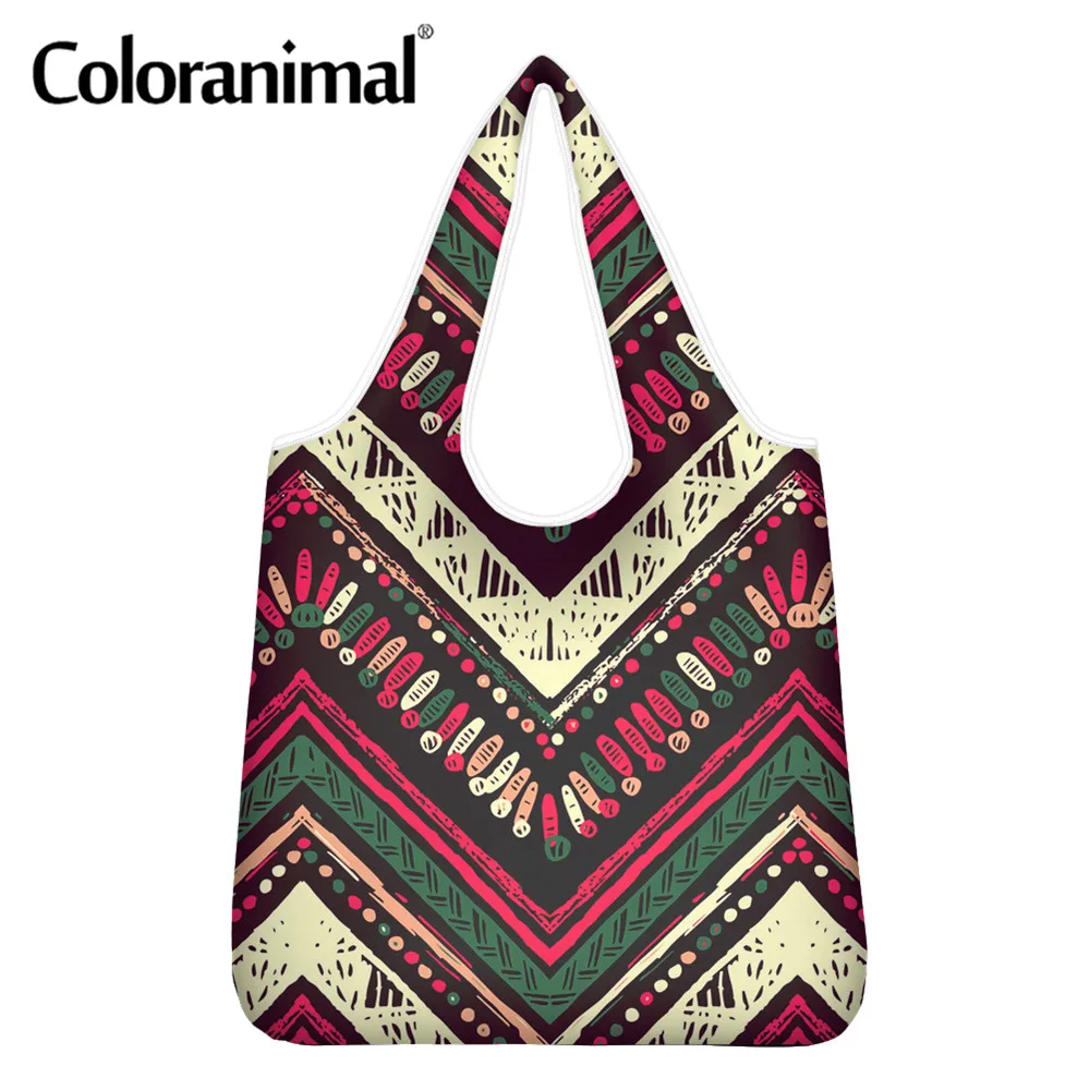 

Coloranimal African Tribal Geometric Pattern Female Tote Shopper Bag Eco Friendly Bolsa Foldable Protable Grocery Bag for Women