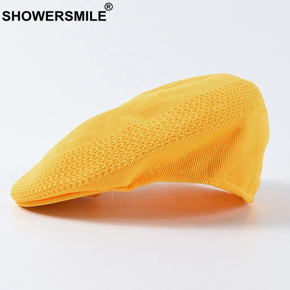 SHOWERSMILE берет, женская зеленая вязаная шапка художника, женская летняя плоская Кепка с вышивкой, брендовая Дизайнерская Женская цветная шапка художника