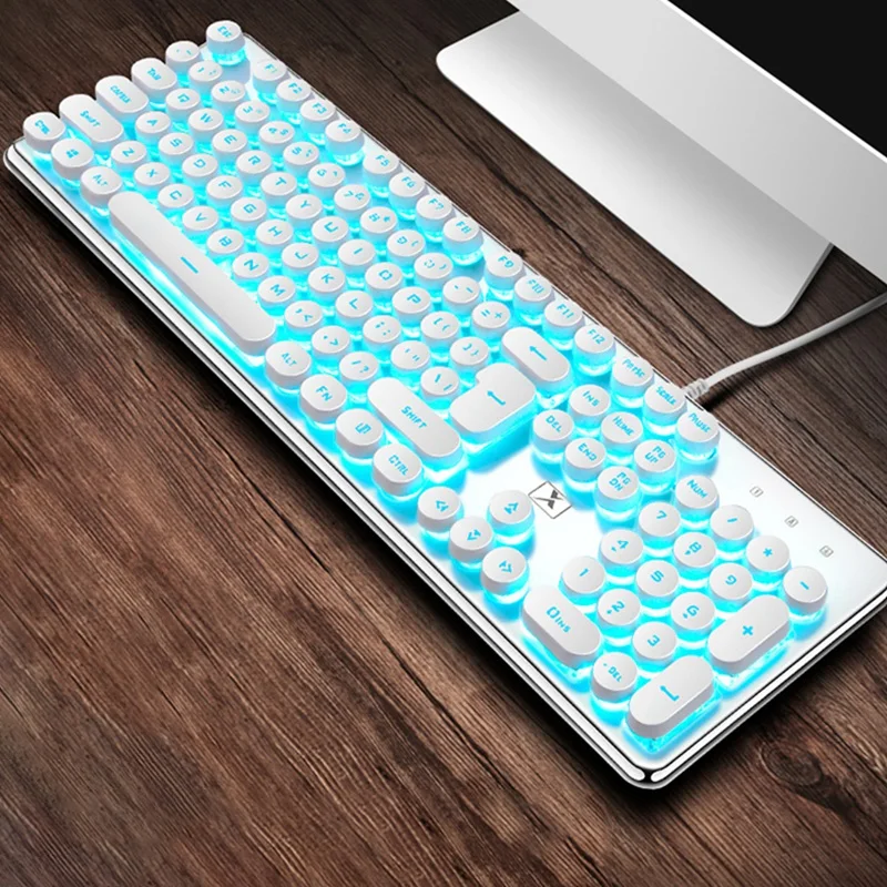 

Mechanical Gaming Keyboard and Mouse Combo, Retro Steampunk Vintage Keyboard,104-Key Wired USB Metal Panel Round Keycaps