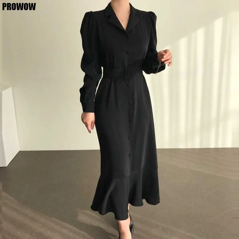 

One Piece French Elegant Dress Ladies Korean Vintage Fashion Fishtail Dresses 2020 Spring Autumn Women Dress Lady Long Dress