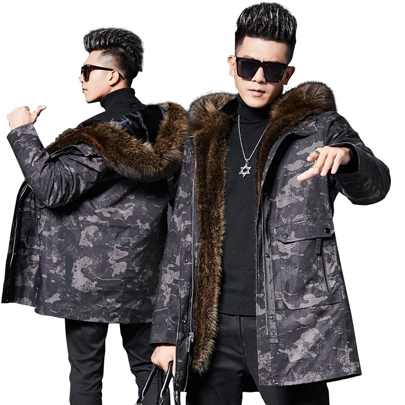 

Утолщенные DK зимние парки из меха норки с жемчугом, Мужская зимняя теплая одежда из натурального искусственного меха, модные камуфляжные ку...
