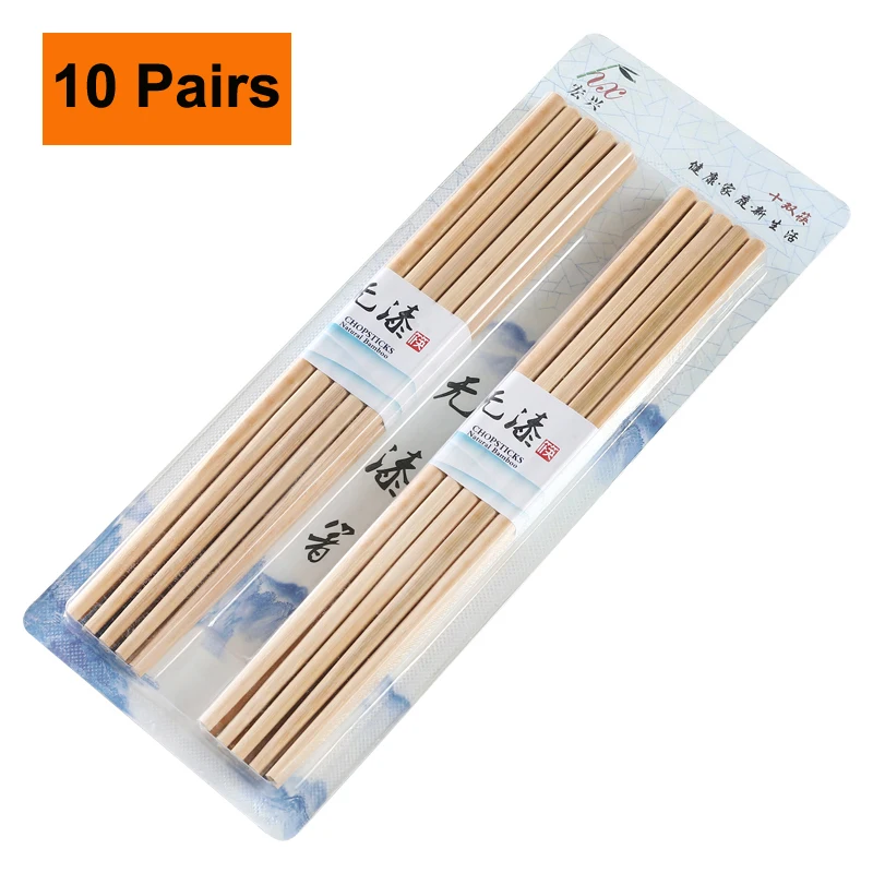 

10 Pairs of Chopsticks Natural Solid Wood Bamboo Chopsticks Chinese Japanese Reusable Sushi Stick Tableware Beautiful Packaging