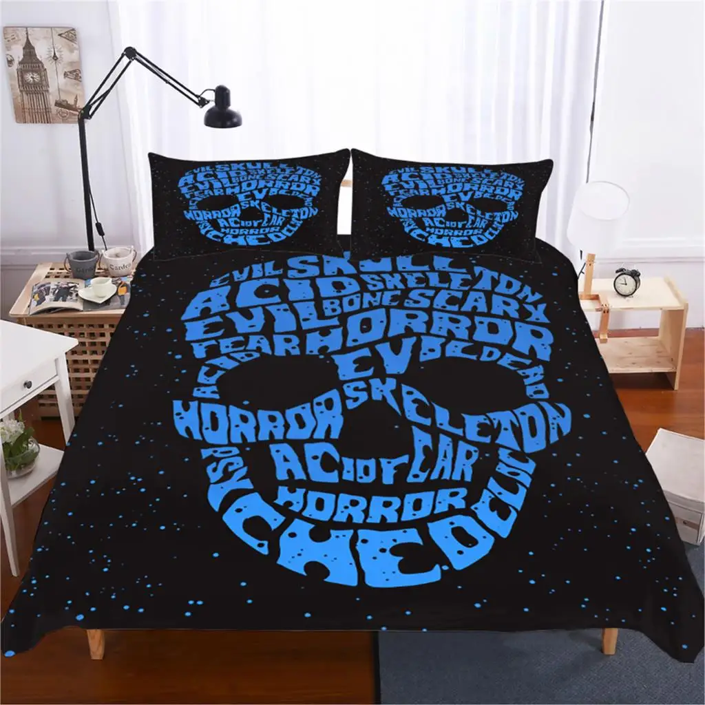 

Blue Alphabet Skull Home Bed Cover 3D Printed Bedding Set Duvet Covers Pillowcases Comforter Bedding Set Bedclothes Bed Linen