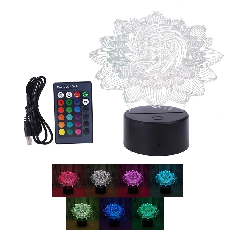 

Creative 3D Lotus Colorful Night Light Crack Base Color Changing LED Desk Lamp 97BB