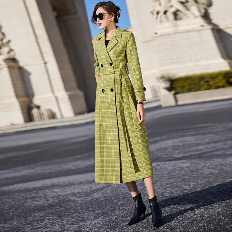 Женское осенне-зимнее шерстяное пальто 2021 модное классическое простое длинное