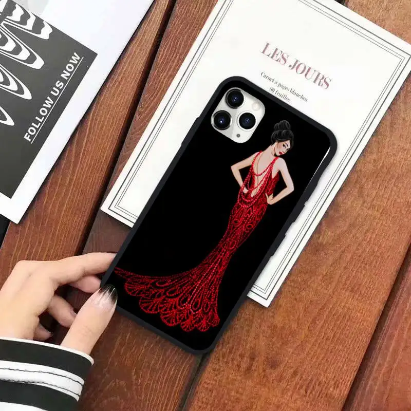 

Fashion girl dress red cover Phone Case for iPhone 11 12 pro XS MAX 8 7 6 6S Plus X 5S SE 2020 XR