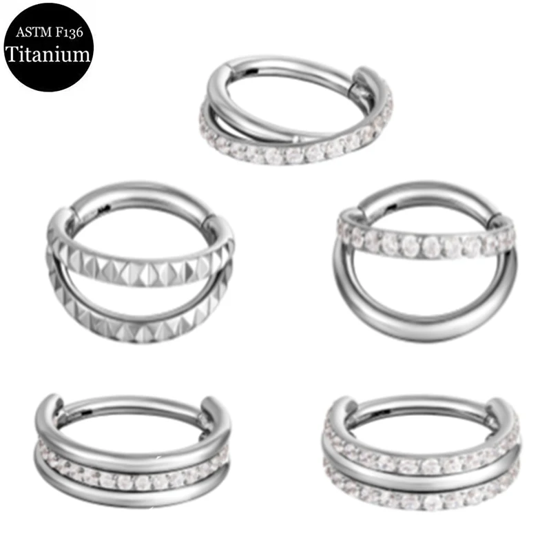 F136 титановое кольцо для носа с микро-инкрустацией фианитами кольца откидным