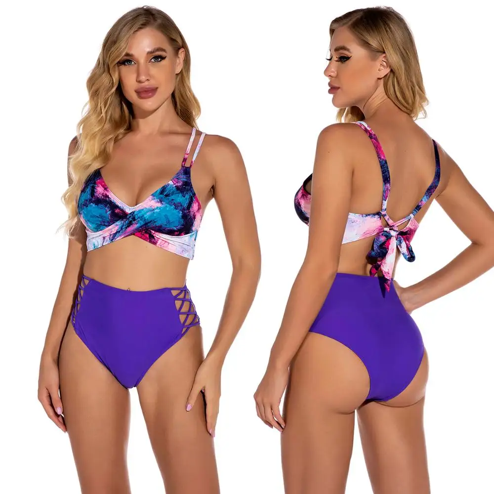 

Сексуальный фиолетовый комплект бикини с высокой талией из двух частей женский купальник бикини женские купальные костюмы Бразильский куп...