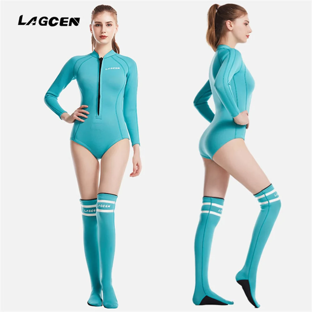 2.5MM neoprene bikini wetsuit diving stockings women's long-sleeved one-piece wetsuit sunscreen surfing snorkeling swimwear