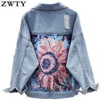 zwty denim jacket female spring 2021 new loose korean version of the wild personality heavy industry hole women denim jacket