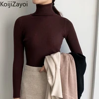 koijizayoi knitted solid women turtleneck sweater slim stretchy fashion office lady fall winter pullovers chic korean bottom top